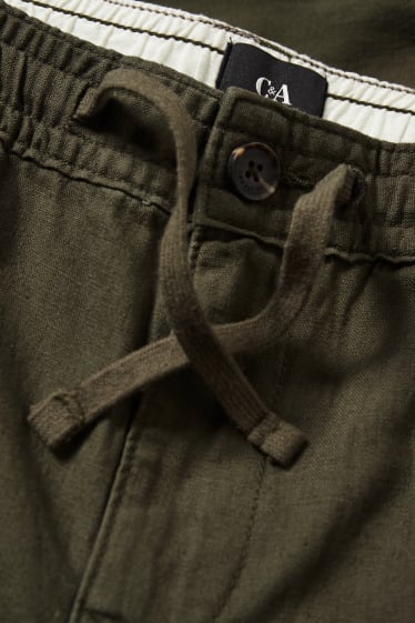 Mężczyźni - Spodnie chino - tapered fit - miks lniany - ciemnozielony