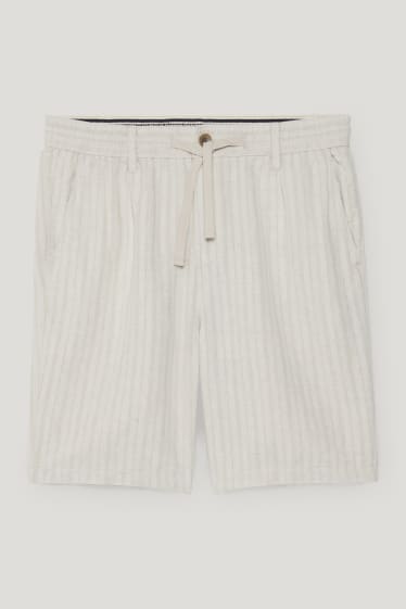 Heren - Short - linnenmix - gestreept - licht beige