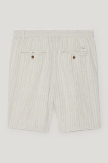 Heren - Short - linnenmix - gestreept - licht beige