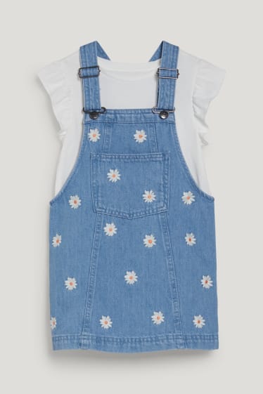 Toddler Girls - Set - tricou cu mânecă scurtă și rochie-salopetă din denim - 2 piese - denim-albastru deschis