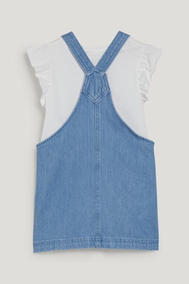 Batolata dívky - Souprava - tričko s krátkým rukávem a džínové šaty s laclem - 2dílná - džíny - světle modré
