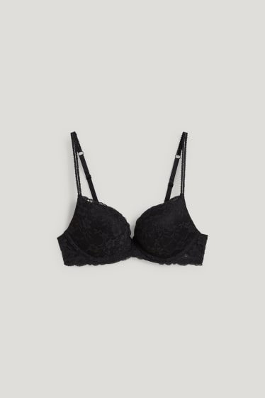 Dames - BH met beugels - plunge - push-up - LYCRA® - zwart