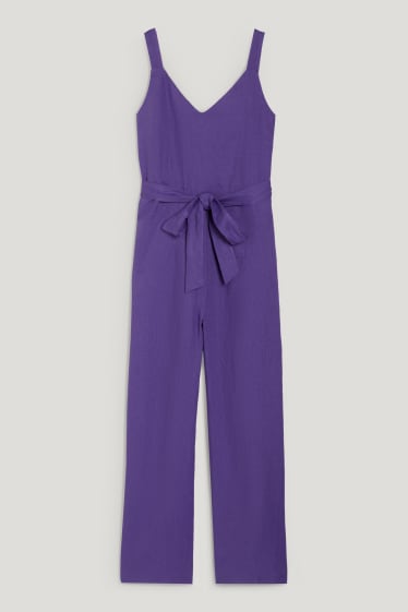 Dames - Linnen jumpsuit - paars