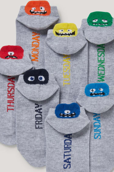 Toddler Boys - Multipack 7 perechi - monștri - șosete sub gleznă cu motive - gri deschis melanj
