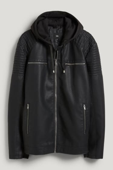 Clockhouse Boys - Giacca stile motociclista con cappuccio - similpelle - nero