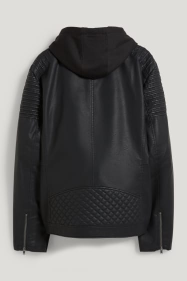 Clockhouse Boys - Giacca stile motociclista con cappuccio - similpelle - nero