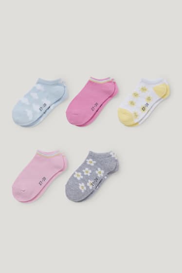 Filles - Lot de 5 paires - nature - socquettes de sport à motif - rose