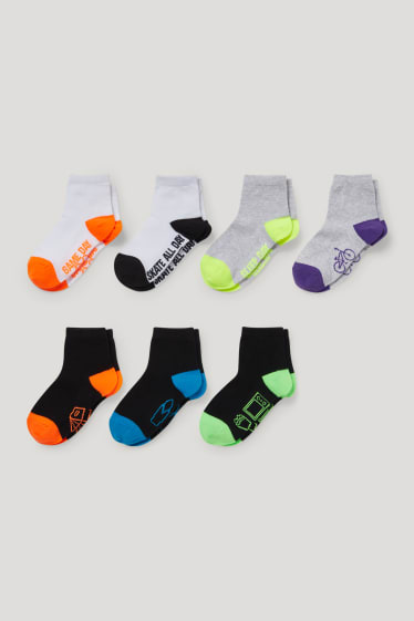 Garçons - Lot de 7 paires - inscription et icône - chaussettes à motif - blanc