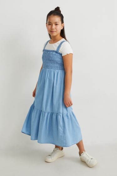 Bambine: - Set - maglia a maniche corte e vestito - 2 pezzi - azzurro