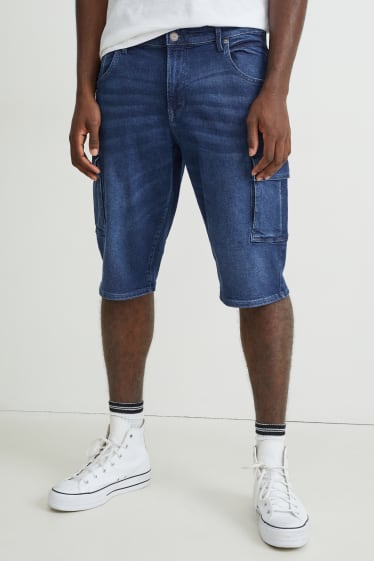 Heren - Denim cargoshort - jeansdonkerblauw
