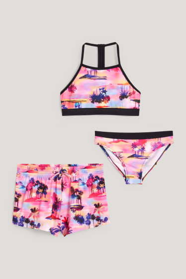 Kids Girls - Set - bikini and swim shorts - LYCRA® XTRA LIFE™ - 3 piece - rose