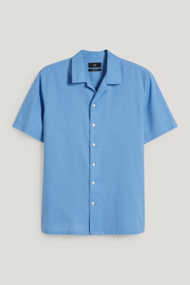 Home - Camisa - regular fit - coll solapa - mescla de lli - blau