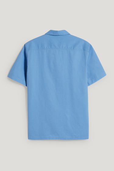 Men - Shirt - regular fit - lapel collar - linen blend - blue