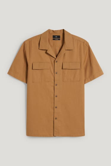 Uomo - Camicia - regular fit - collo con rever - misto lino - havana