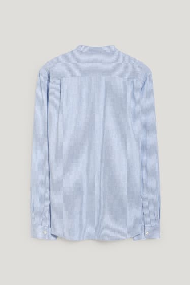 Men - Shirt - regular fit - band collar - linen blend - striped - light blue