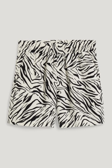Dames - Basic shorts van linnen - met patroon - wit / zwart