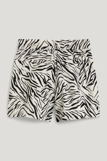 Dames - Basic shorts van linnen - met patroon - wit / zwart