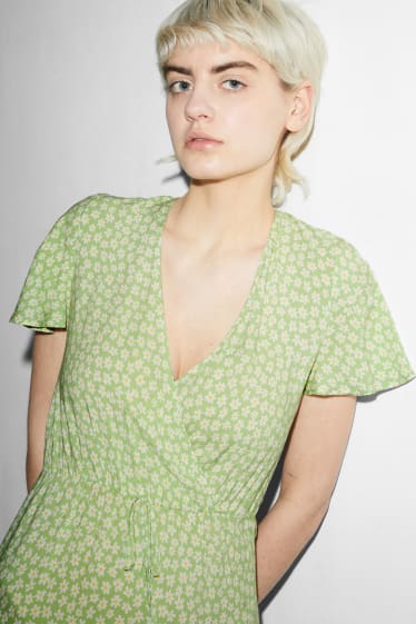 Clockhouse femme - CLOCKHOUSE - robe portefeuille - à fleurs - vert clair