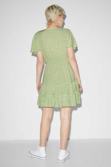 Clockhouse femme - CLOCKHOUSE - robe portefeuille - à fleurs - vert clair
