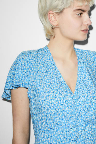 Clockhouse femme - CLOCKHOUSE - robe portefeuille - à fleurs - bleu