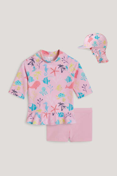 Miminka holky - Plážový outfit pro miminka s UV ochranou - LYCRA® XTRA LIFE™ - 3dílný - růžová