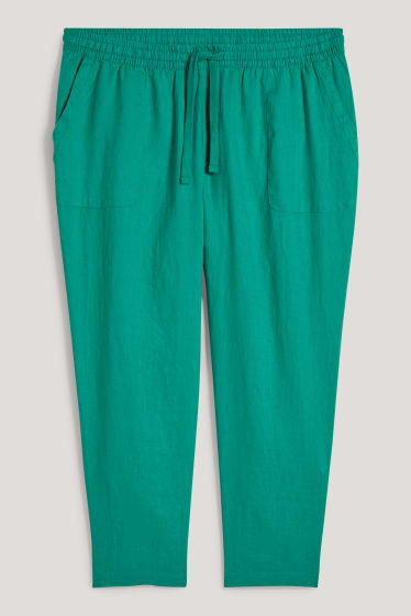 Dámské - Lněné kalhoty - mid waist - straight fit - světle zelená