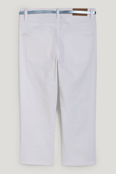 Damen - Capri Jeans mit Gürtel - Mid Waist - Slim Fit - weiss