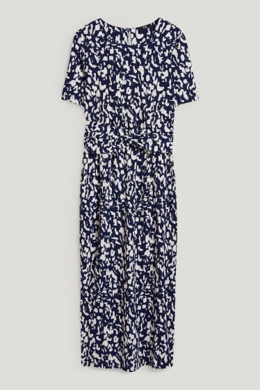 Femmes - Robe fit & flare dotée d'un nœud - à motif - bleu foncé / blanc crème