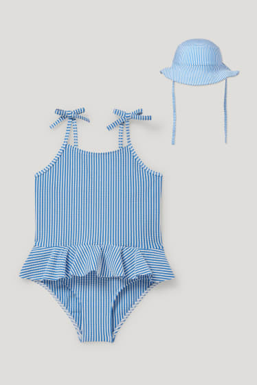 Miminka holky - Plážový outfit pro miminka - 2dílný - pruhovaný - modrá/bílá