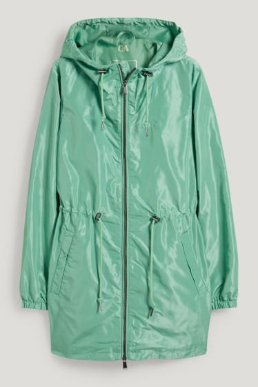 Damen - Jacke mit Kapuze und Tasche - faltbar - grün