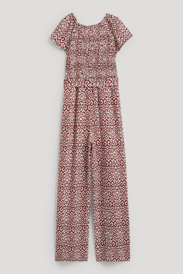 Bambine: - Tuta - misto lino - fantasia - marrone / bianco crema