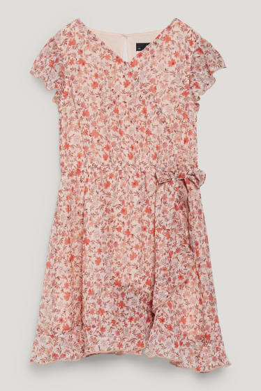 Filles - Robe - à fleurs - orange