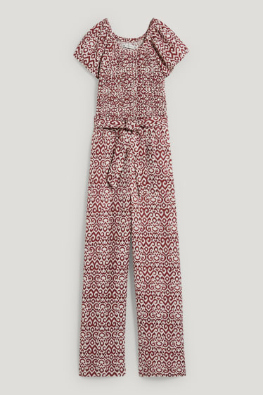 Bambine: - Tuta - misto lino - fantasia - marrone / bianco crema