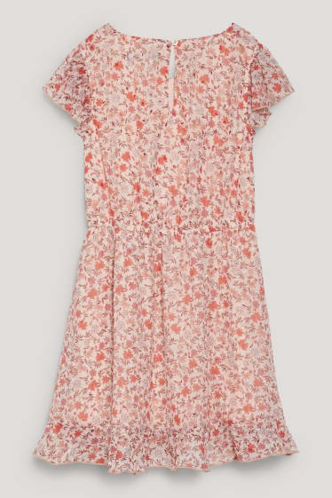 Filles - Robe - à fleurs - orange