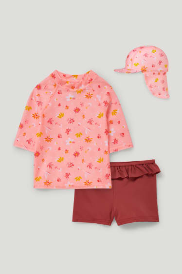 Miminka holky - Plážový outfit pro miminka - LYCRA® XTRA LIFE™ - 3dílný - růžová
