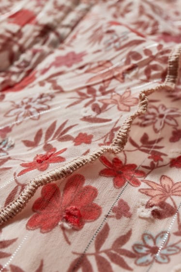 Filles - Robe - à fleurs - orange