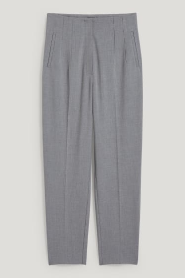 Dámské - Plátěné kalhoty - high waist - tapered fit - světle šedá-žíhaná