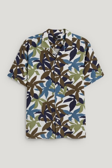 Pánské - Košile - regular fit - klopový límec - lněná směs - barevná