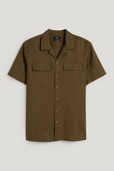 Men - Shirt - regular fit - lapel collar - linen blend - khaki