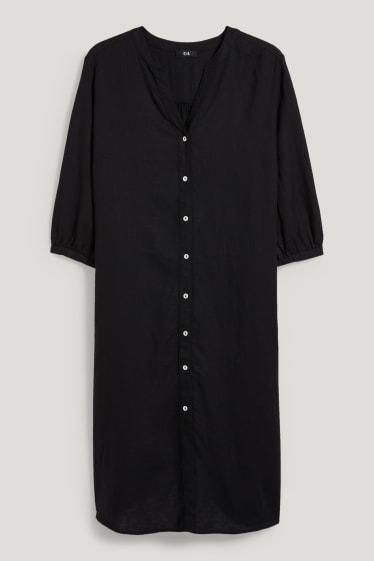 Mujer - Vestido camisero - mezcla de lino - negro