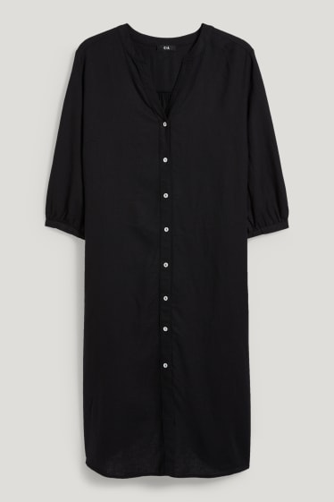Femmes - Robe-chemisier - lin mélangé - noir