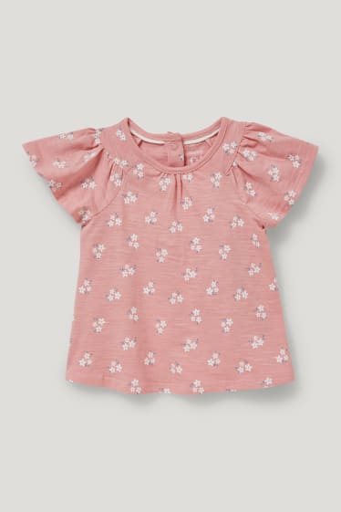 Baby Girls - Tricou cu mânecă scurtă bebeluși - cu flori - roz
