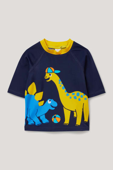 Miminka chlapci - Motiv dinosaura - plážový outfit pro miminka s UV ochranou - LYCRA® XTRA LIFE™ - 3dílný - tmavomodrá