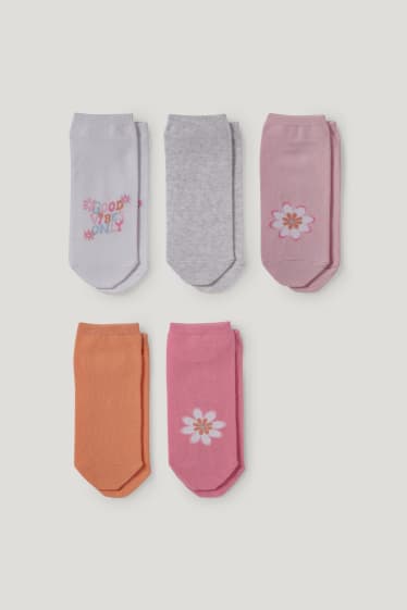 Niñas - Pack de 5 - flores - calcetines tobilleros con motivo - rosa