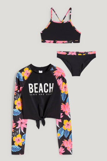 Bambine: - Set - maglietta termica e bikini - LYCRA® XTRA LIFE™ - 3 pezzi - nero