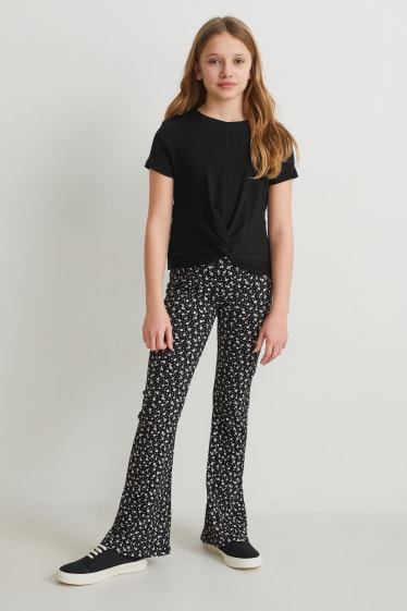 Kids Girls - Set - tricou cu mânecă scurtă și colanți evazați - 2 piese - negru