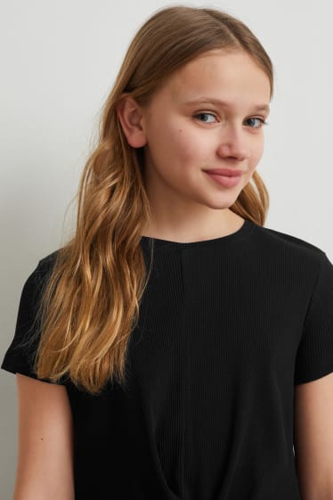 Dívčí - Souprava - tričko s krátkým rukávem a flared legíny - 2dílná - černá