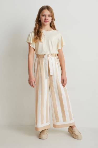 Filles - Pantalon de toile - à rayures - beige