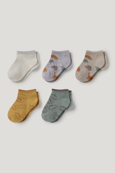 Bébé garçons - Lot de 5 paires - dinosaures - chaussettes pour bébé à motif - gris clair chiné