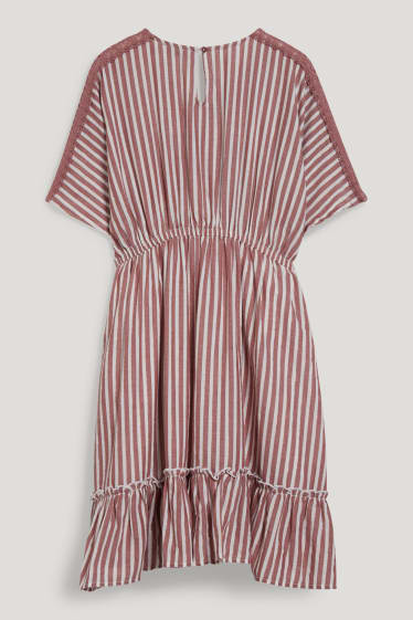 Filles - Robe - à rayures - bordeaux